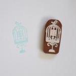 Hand Carved Rubber Stamp / Bird Cage