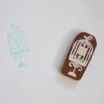 Hand Carved Rubber Stamp / Bird Cage