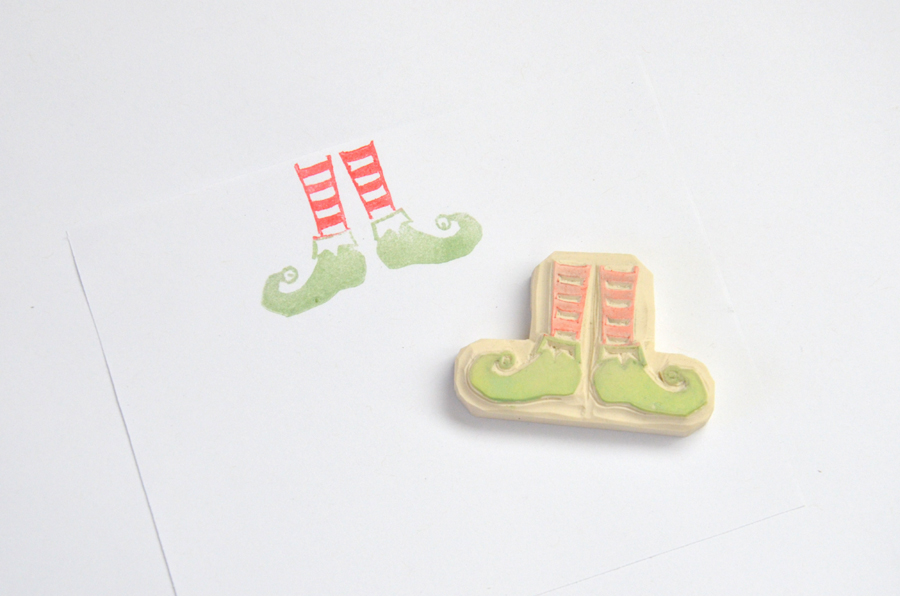 Hand Carved Rubber Stamp / Elf Shoes