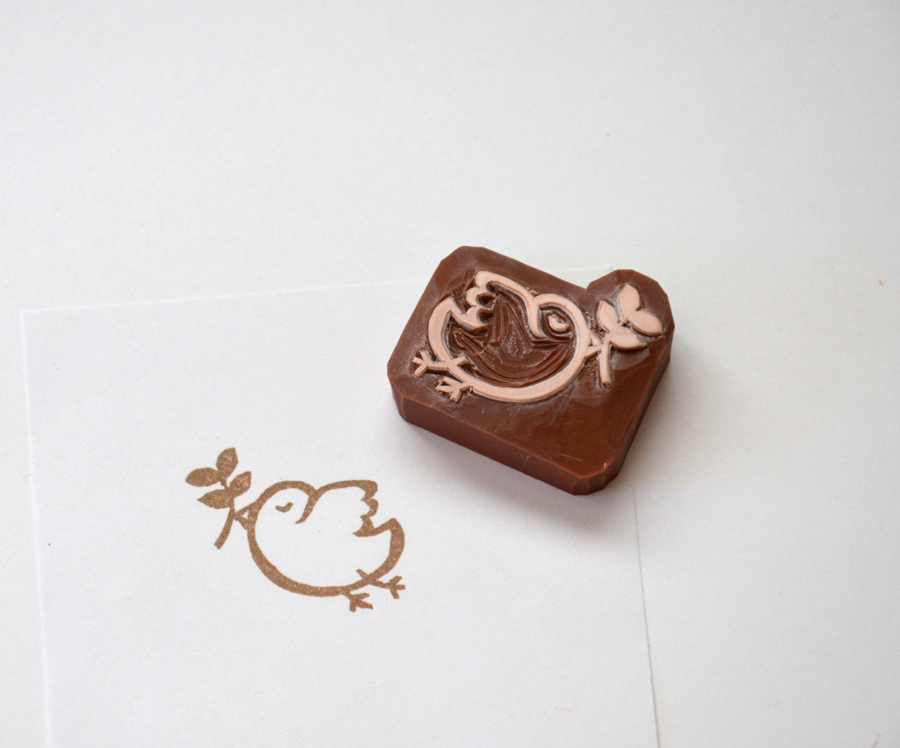 Hand Carved Rubber Stamp / Peace Bird